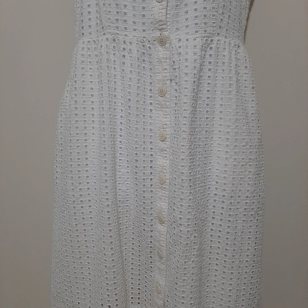 J. Crew White Cotton Coletta Button Front Eyelet Dress Size 14